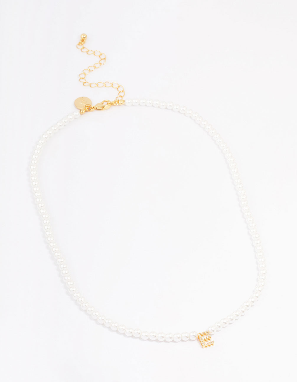 Gold Plated Letter E Initial & Pearl Pendant Necklace