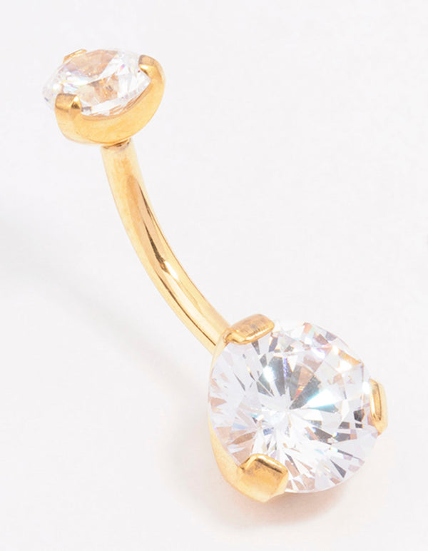 Gold Plated Surgical Steel Double Round Cubic Zirconia Belly Ring