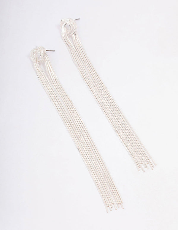 Silver Knotted Cup Chain Drop Earrings