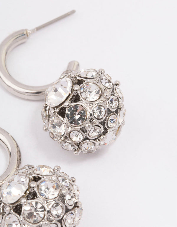 Silver Glamorous Ball Drop Huggie Earrings