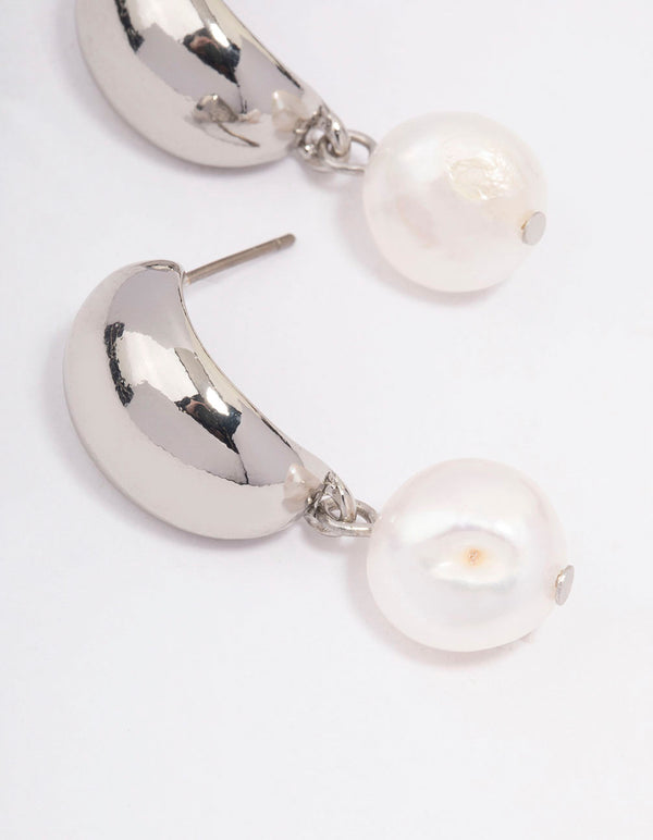 Silver Tapered Pearl Drop Earrings