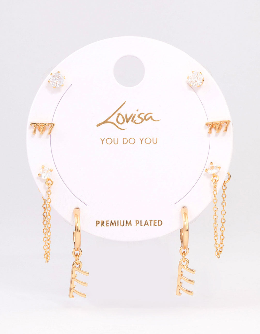 Gold Plated 777 Angel Number Earring Pack