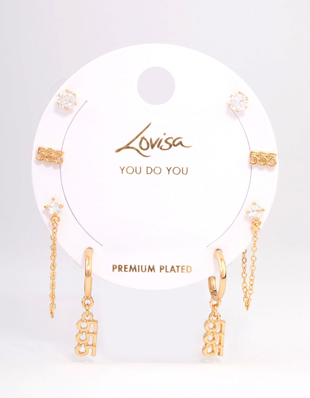Gold Plated 555 Angel Number Earring Pack