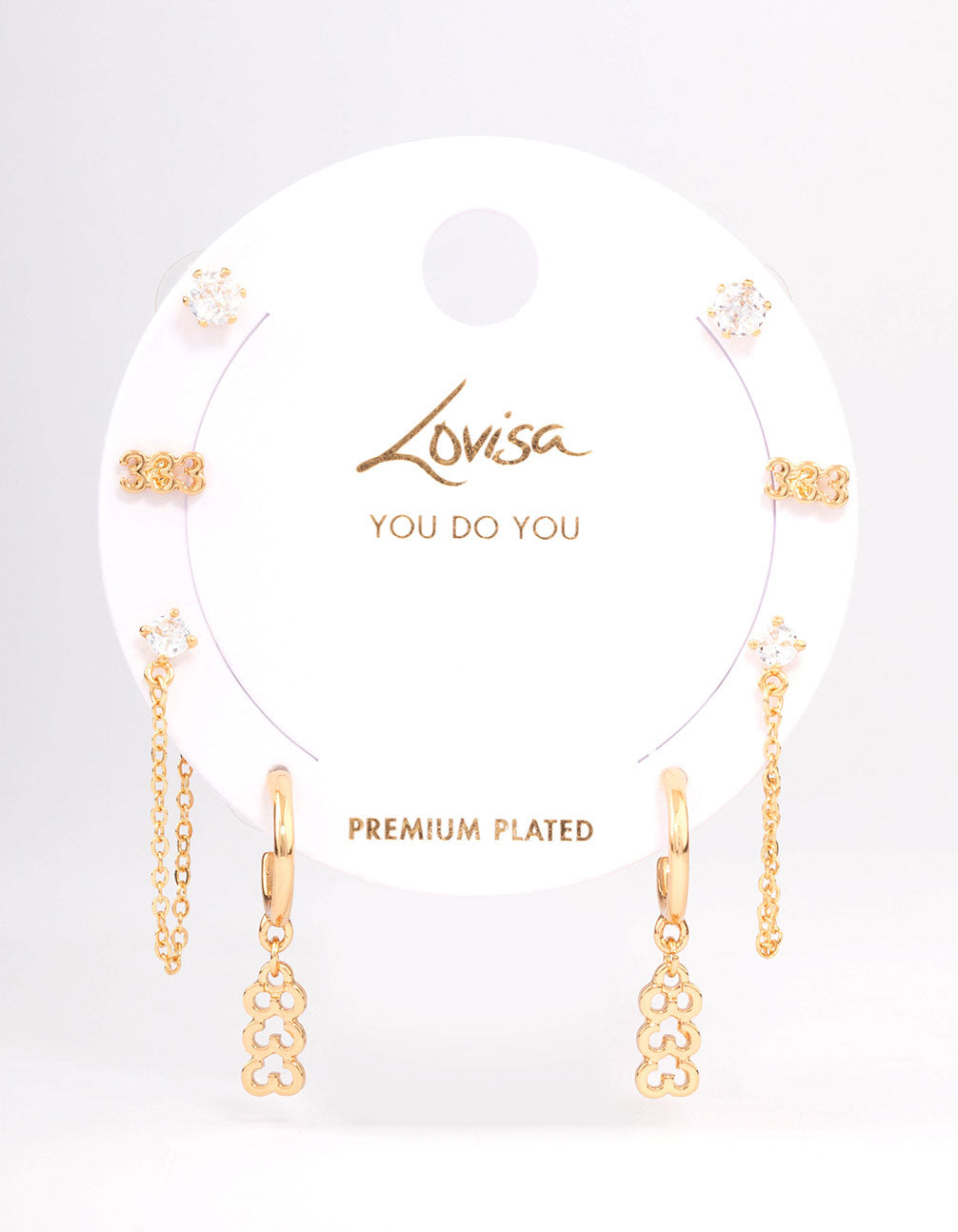 Gold Plated 333 Angel Number Earring Pack