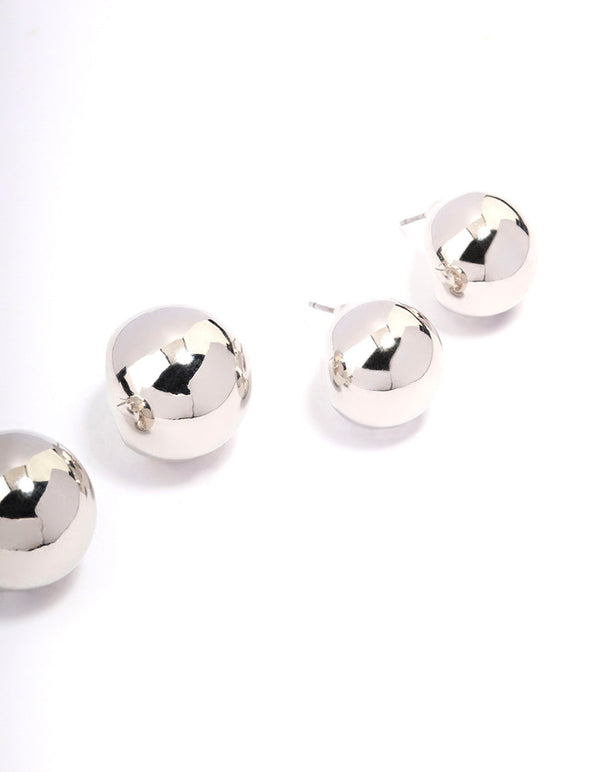 Silver Ball Hoop Earrings 3-Pack