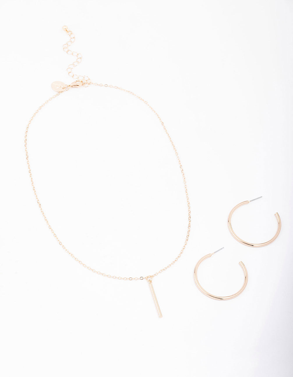 Gold Slim Stick Necklace & Earrings Jewellery Set