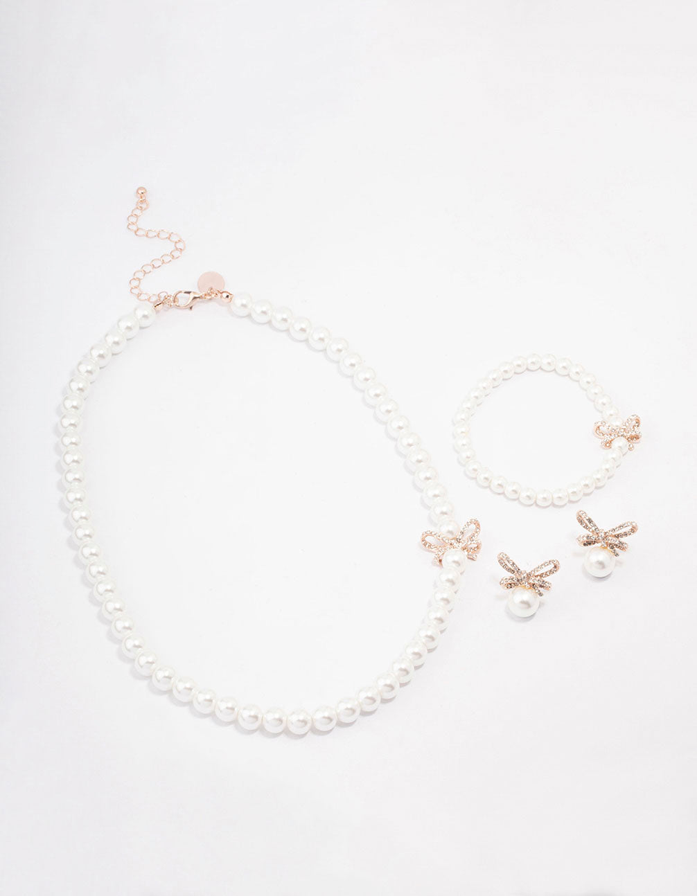 Rose Gold Pearl & Bow Jewellery Set