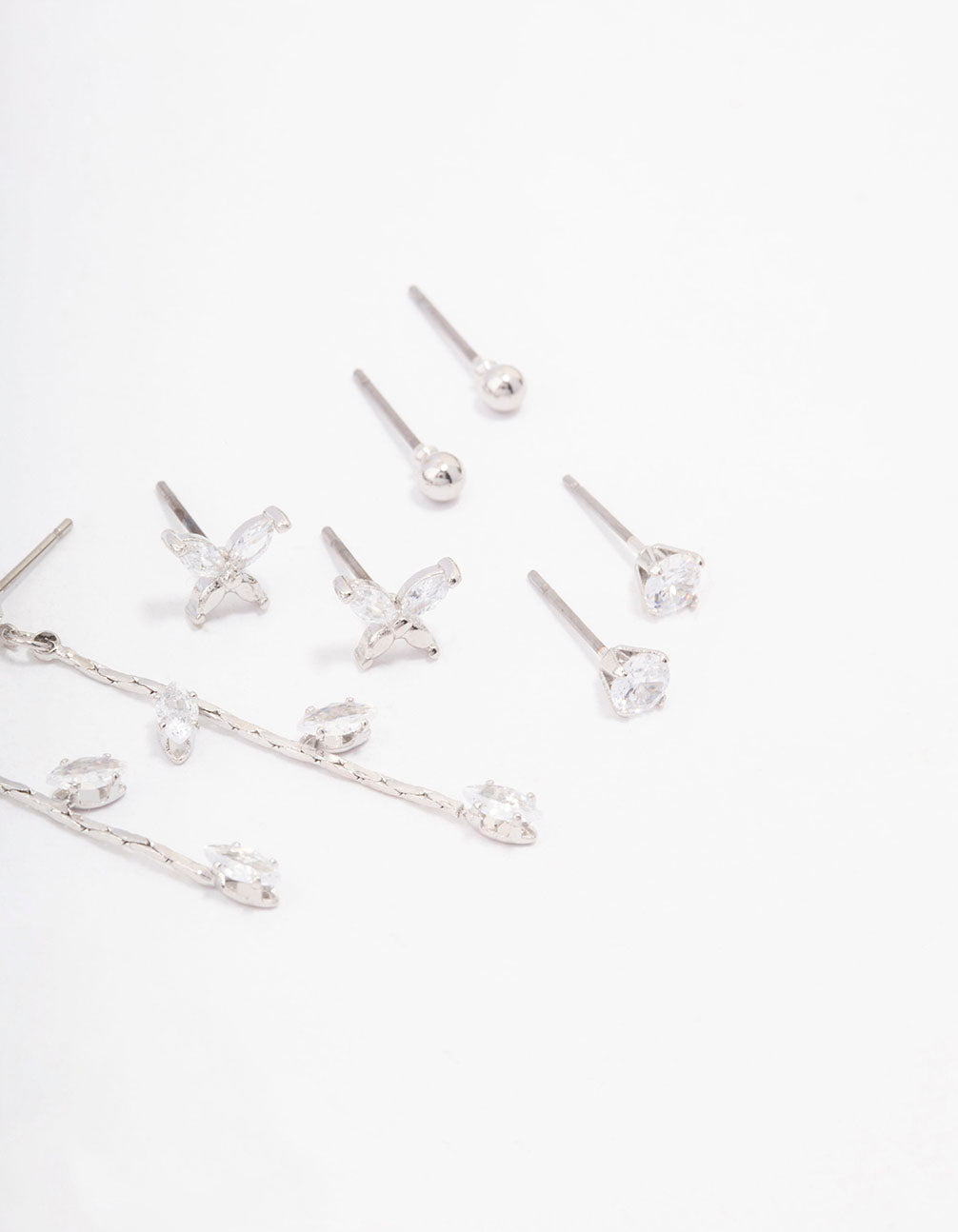 Silver Cubic Zirconia Butterfly & Petal Earring 4-Pack