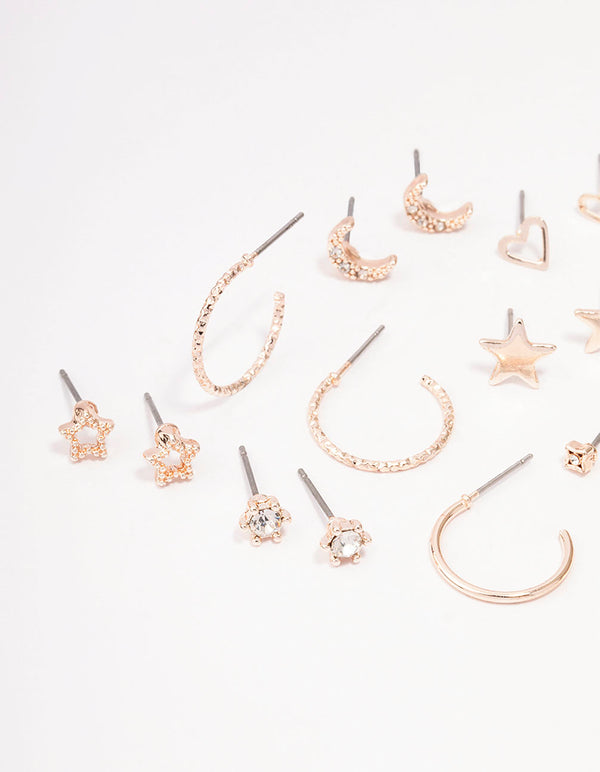 Rose Gold Celestial Heart Stud Earrings 12-Pack