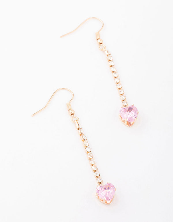 Pink Diamante Heart Cup Chain Drop Earrings