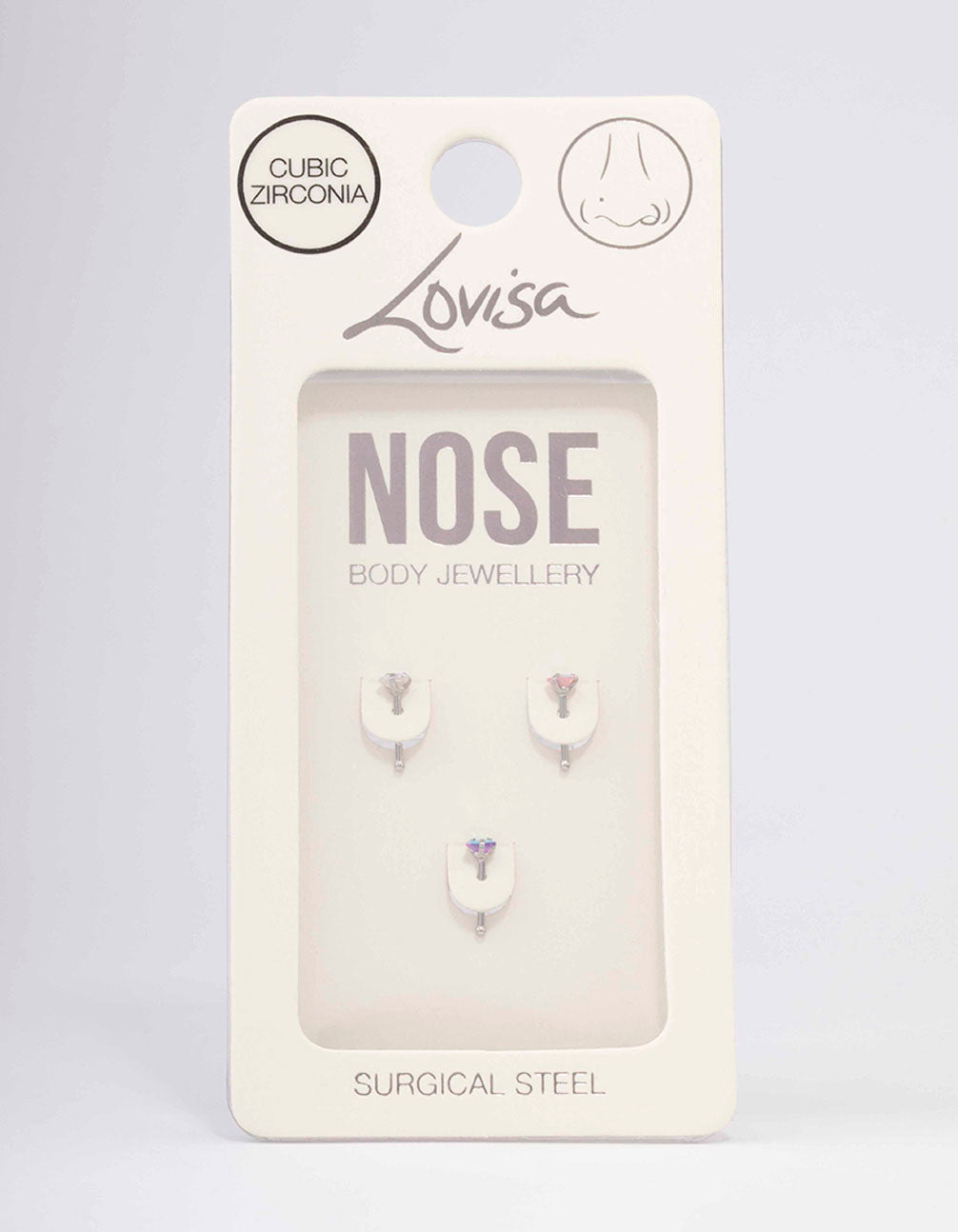 Surgical Steel Cubic Zirconia Heart Nose Piercing 3-Pack