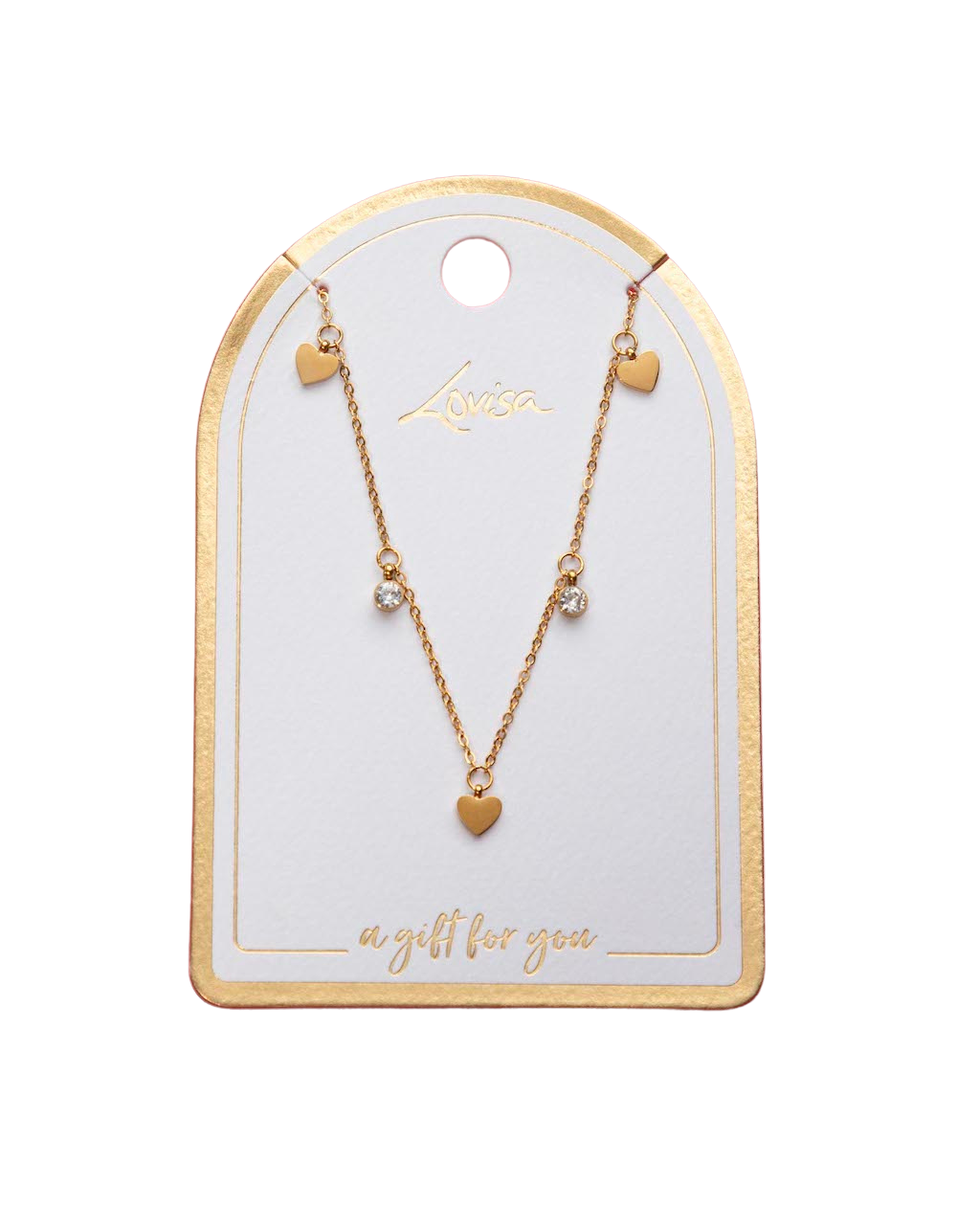 Waterproof Gold Plated Stainless Steel Diamante & Heart Necklace