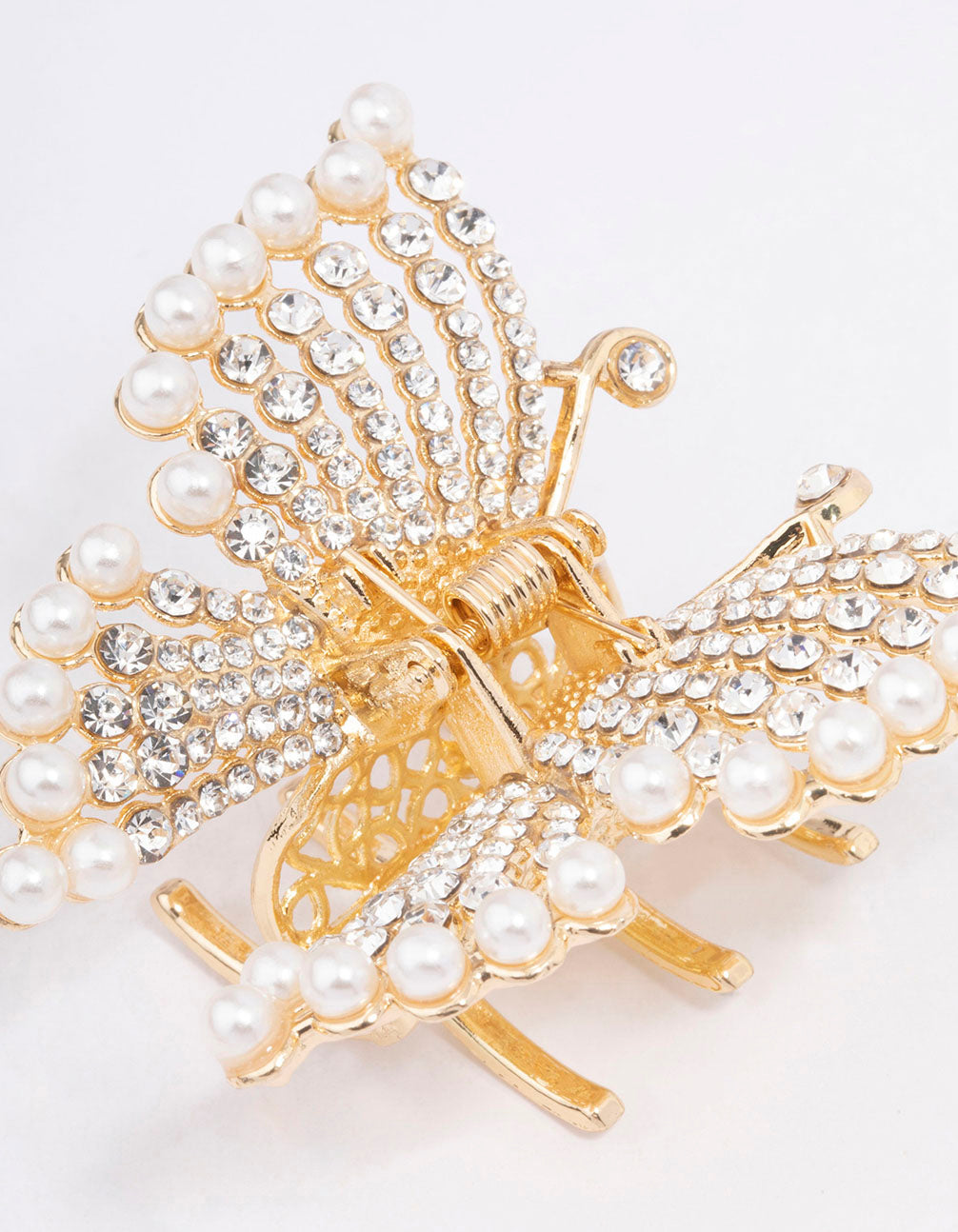 Gold Diamante Pearl Butterfly Hair Claw Clip
