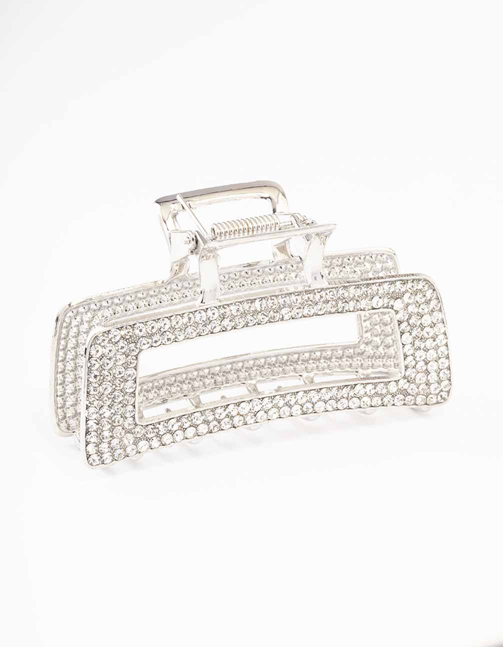 Silver Diamante Rectangle Hair Claw Clip