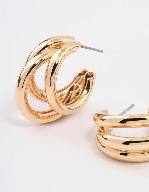 Gold Triple Illusion Hoop Earrings
