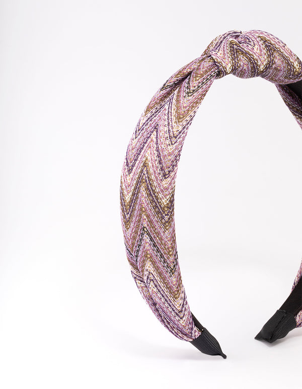 Purple Fabric Chevron Twisted Knotted Headband