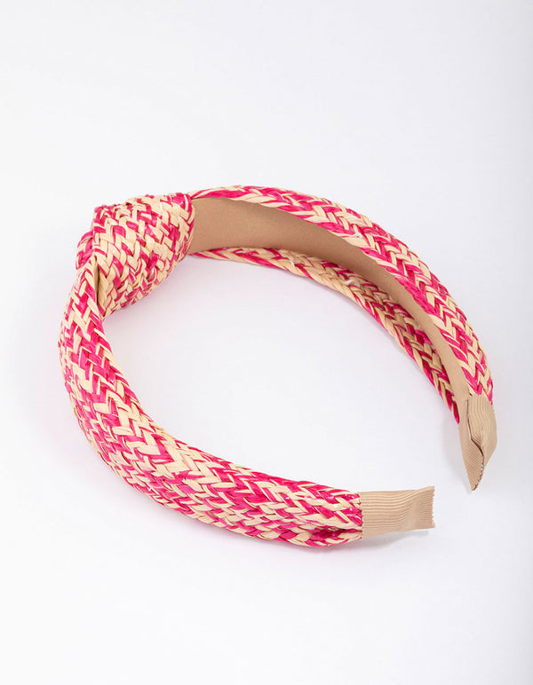 Pink Fabric Wave Twisted Knotted Headband