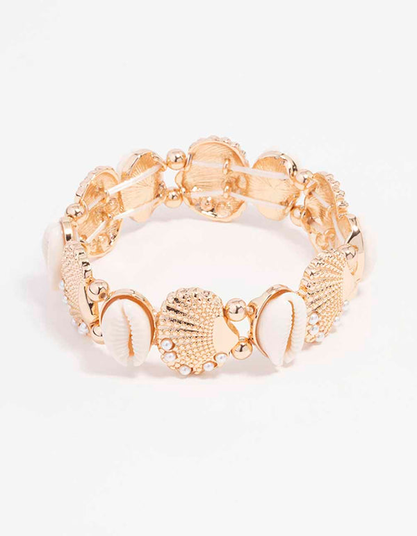 Gold Genuine Shell Pearl Stretch Bracelet