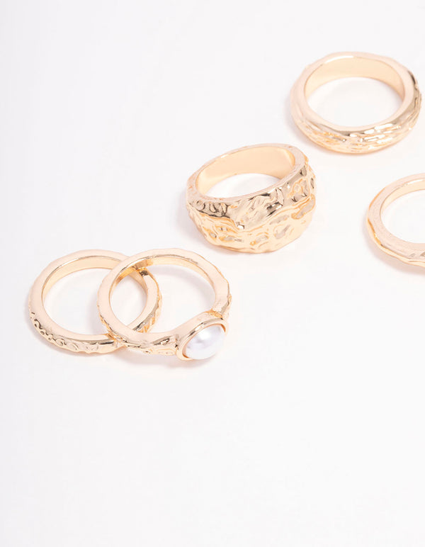 Gold Mixed Stone Ornate Ring 5-Pack