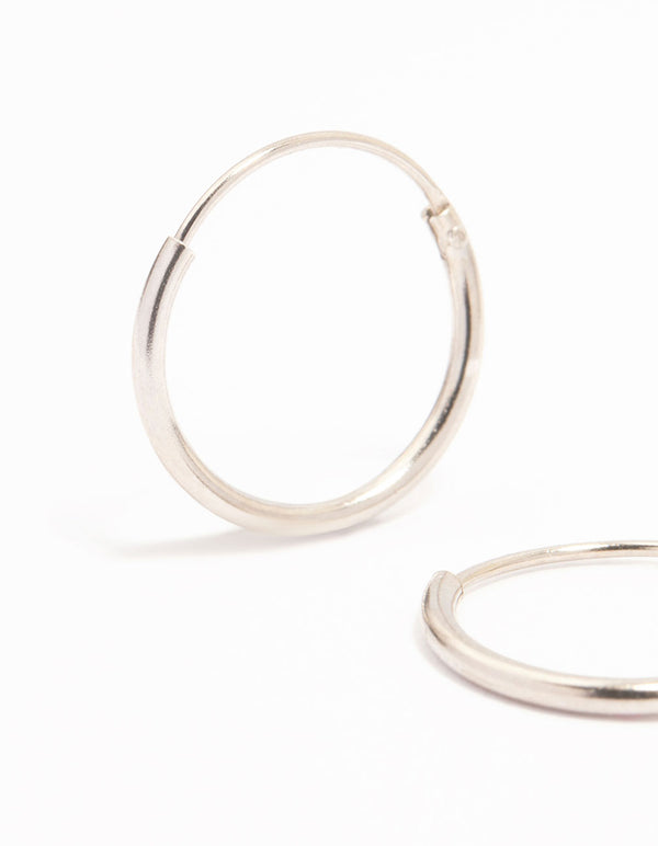 Platinum Sterling Silver Hoop Earrings 12mm