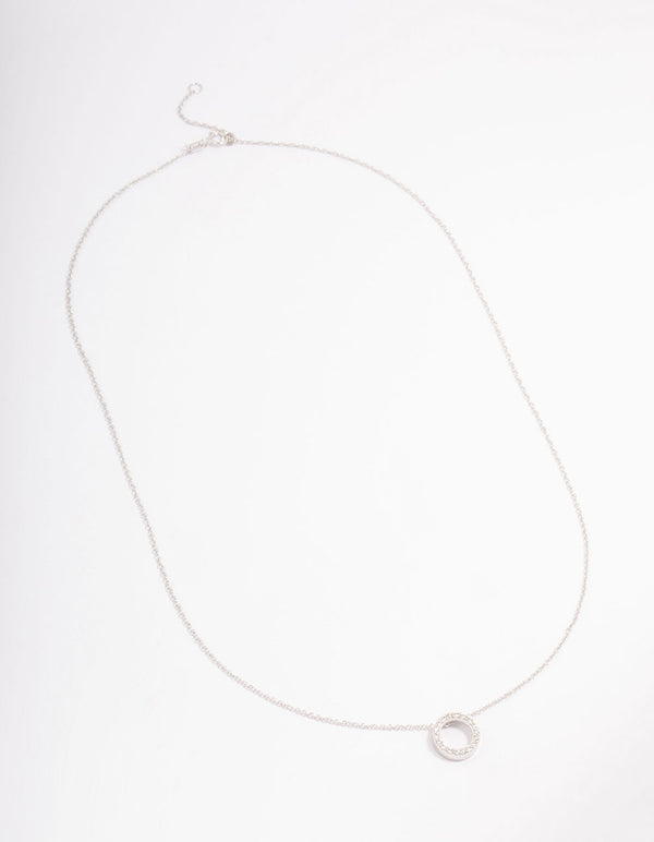 Platinum Sterling Silver Pave Cubic Zirconia Pendant Necklace