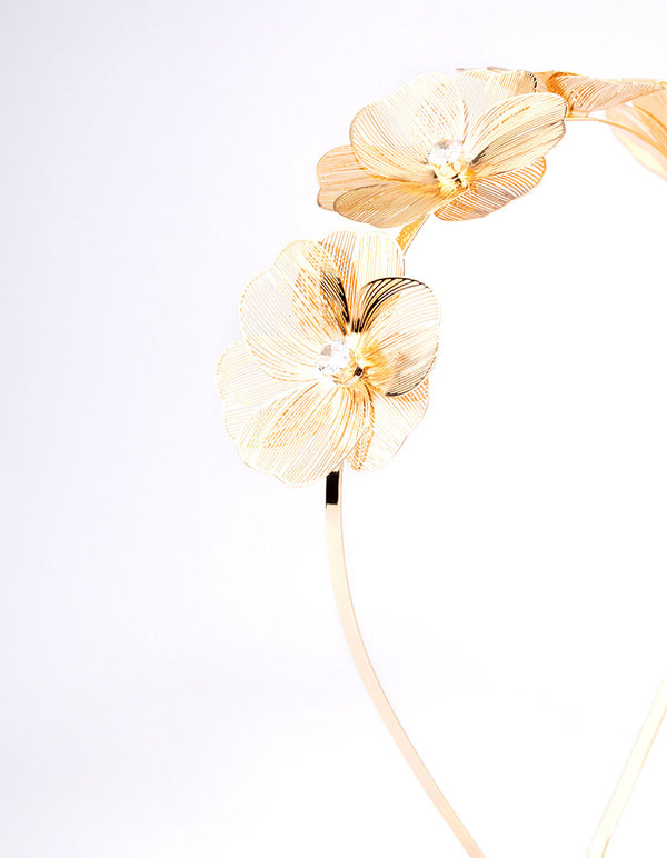 Gold Wire Diamante Flower Headband