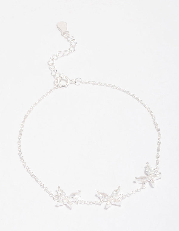 Sterling Silver Cubic Zirconia Triangular Butterfly Bracelet