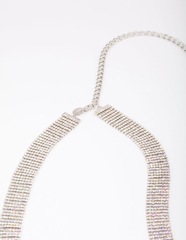 Silver Wide Diamante Belt