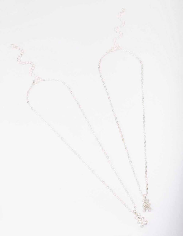 Silver Diamante Teddy Necklace Pack
