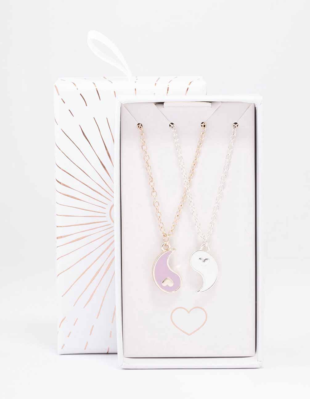 Mixed Metal Heart Yin & Yang Necklace Pack