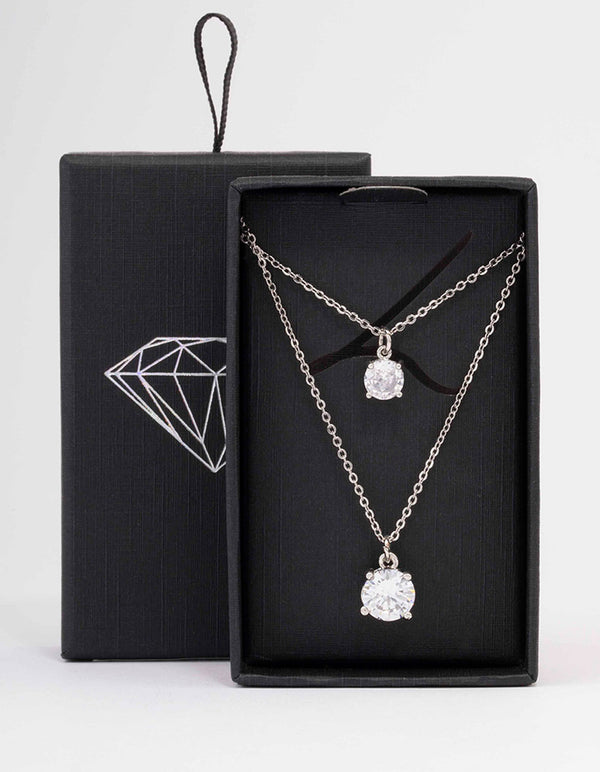 Silver Cubic Zirconia Layered Solitaire Necklace