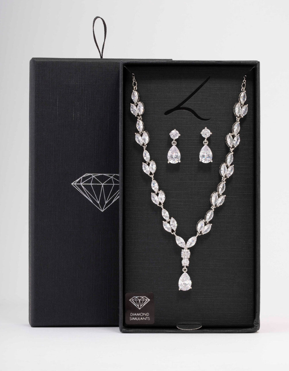 Silver Marquise Pear Necklace & Drop Earring Set