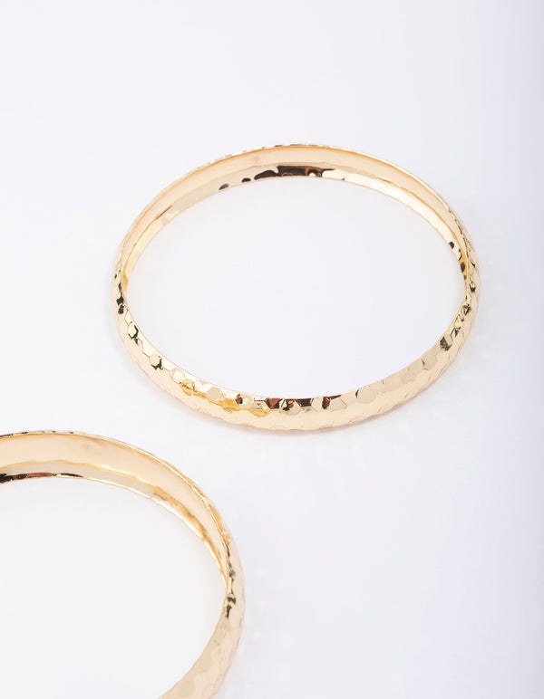 Gold Plated Hammered Bangle Pack