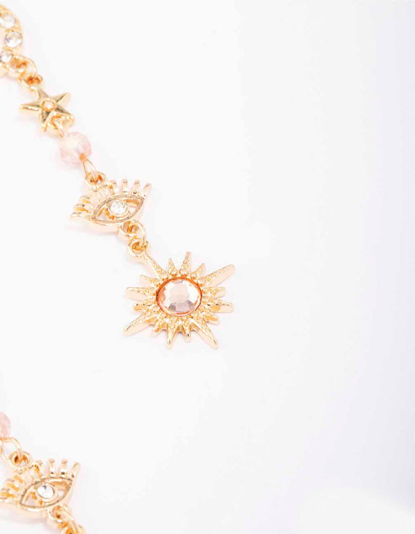 Gold Mixed Celestial Diamante Drop Earrings