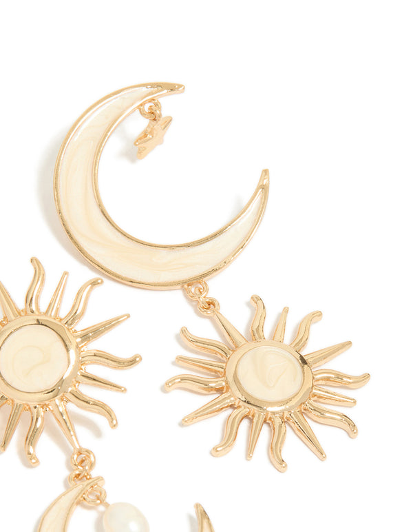 Gold Celestial Marble Drop Earrings