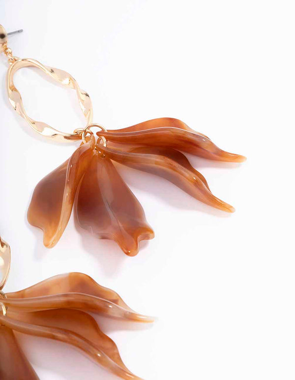 Gold Oval Floral Drop Earrings