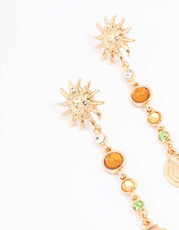 Gold Multi Gemstone Drop Earrings