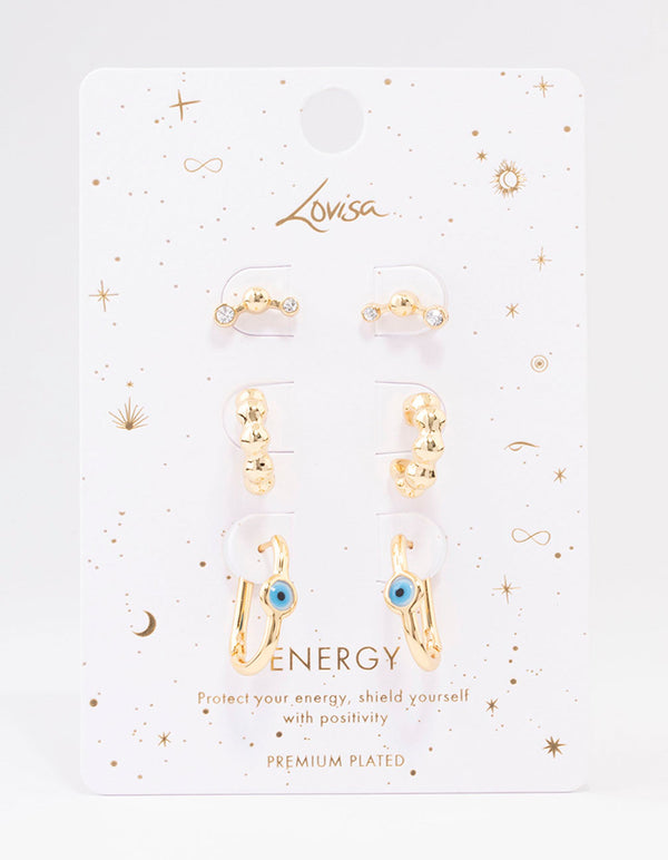 Gold Plated Evil Eye Hoop Earring 3-Pack