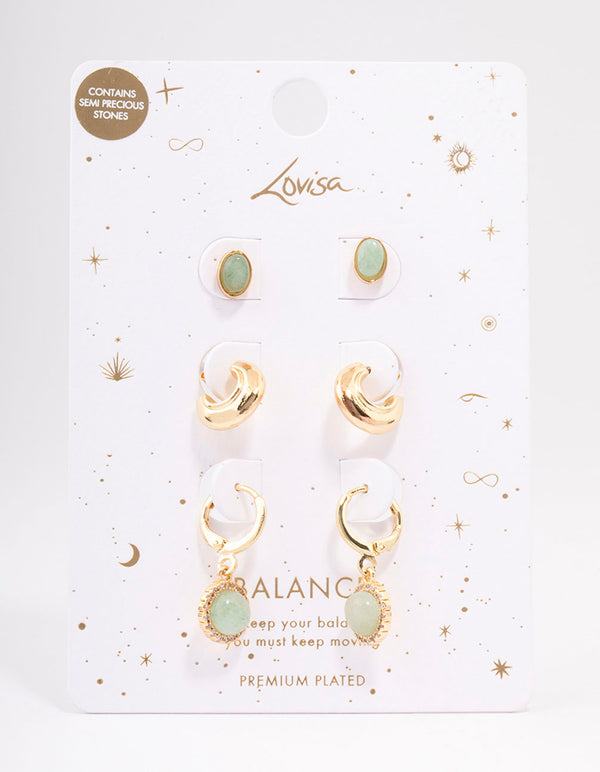 Gold Plated Semi-Precious Earring 3-Pack