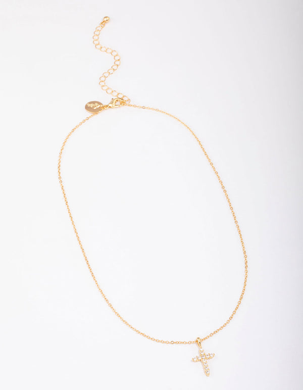 Gold Plated Crystal Cross Pendant Necklace