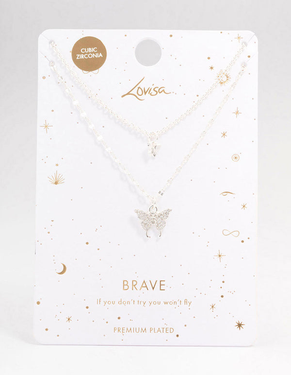 Silver Plated Graduating Butterfly Necklace
