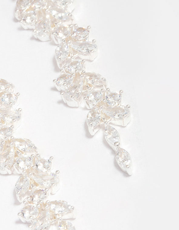 Silver Plated Cubic Zirconia Dainty Vine Drop Earrings