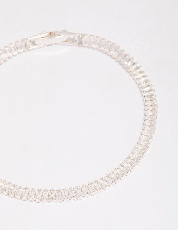 Silver Plated Cubic Zirconia Baguette Tennis Bracelet