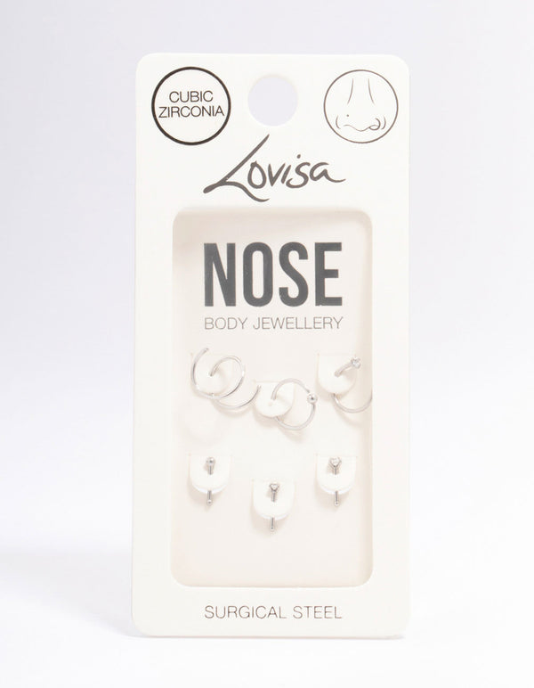 Surgical Steel Twisted Cubic Zirconia Nose Piercing 6-Pack