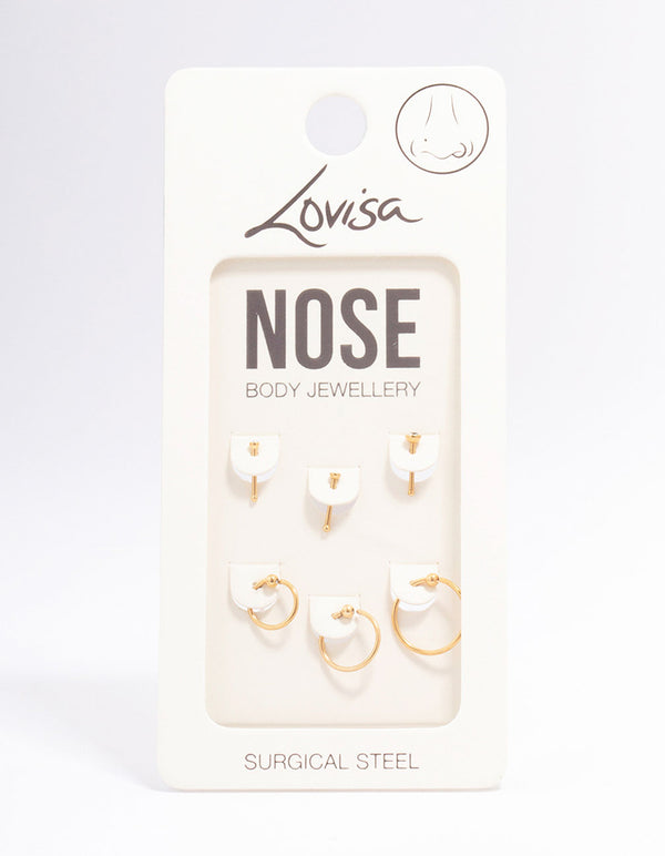 Gold Plated Surgical Steel Graduating Cubic Zirconia Nose Piercing 6-Pack