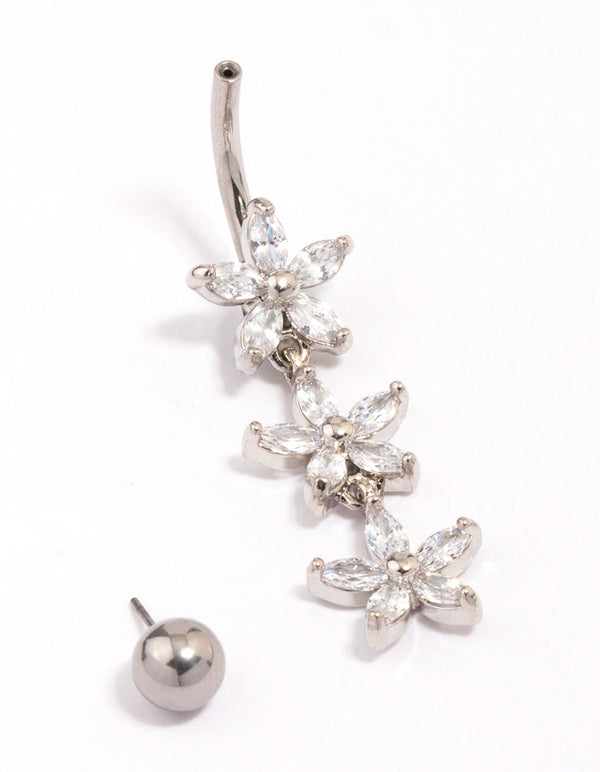 Surgical Steel Triangular Flower Drop Belly Piercing