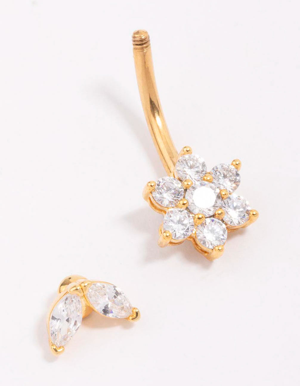 Gold Plated Surgical Steel Flower Leaf Belly Piercing