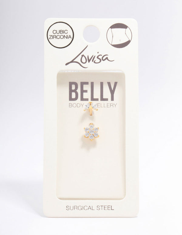 Gold Plated Surgical Steel Flower Leaf Belly Piercing