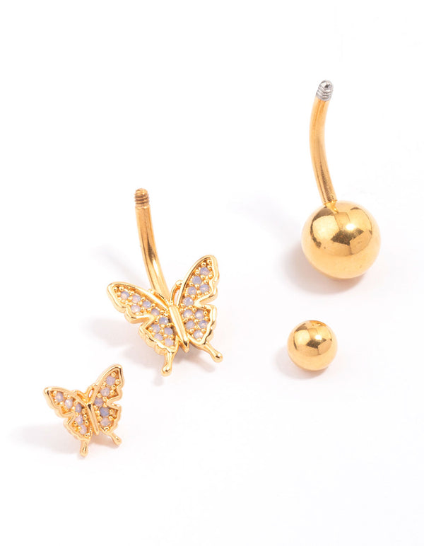 Gold Plated Double Butterfly Belly Piercing Pack