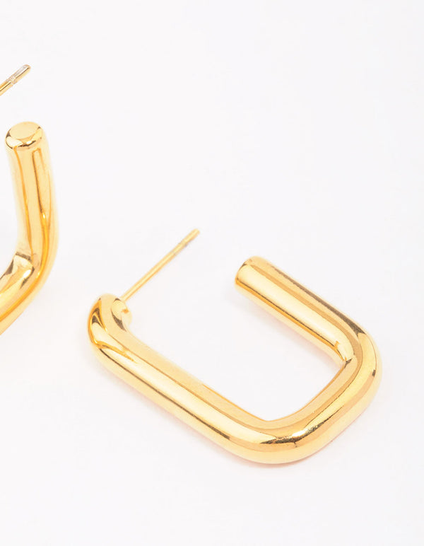 Gold Plated Surgical Steel Open Rectangular Hoop Earrings